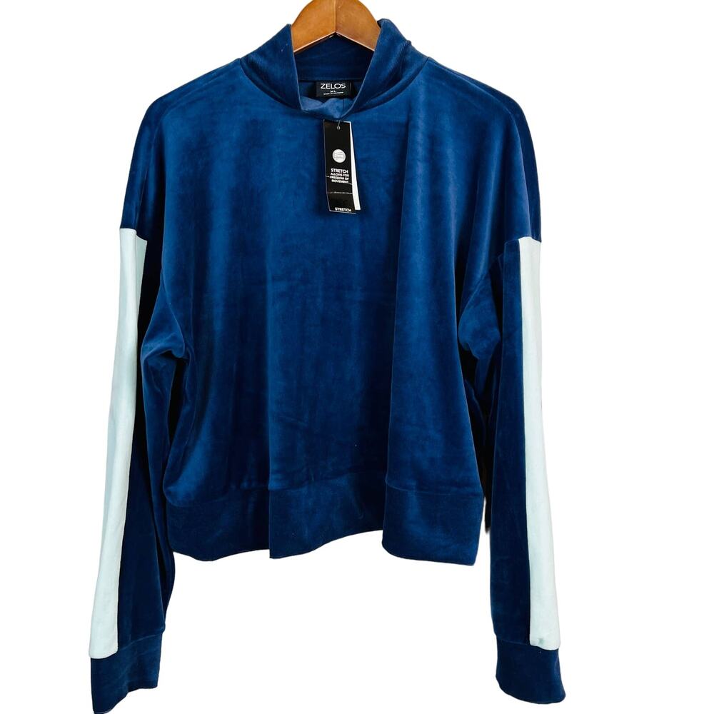 NEW! Zelos Velour Sweatshirt Long Sleeve Pullover Blue - XL
